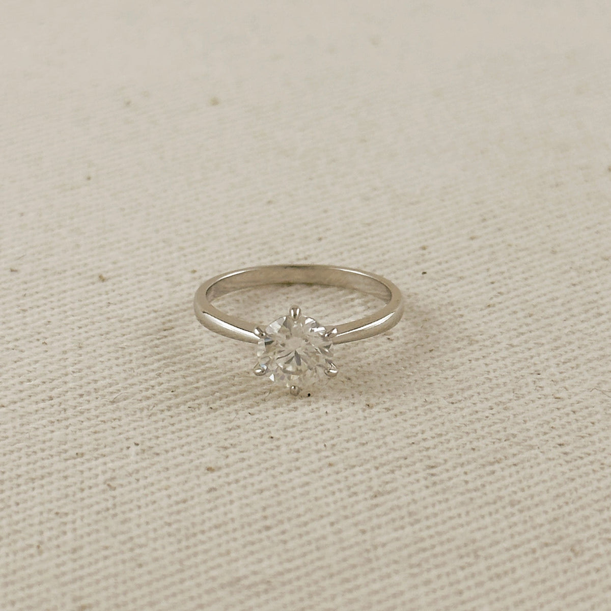 .925 Sterling Silver Rhodium Plated Moissanite Solitaire Engagement Ring