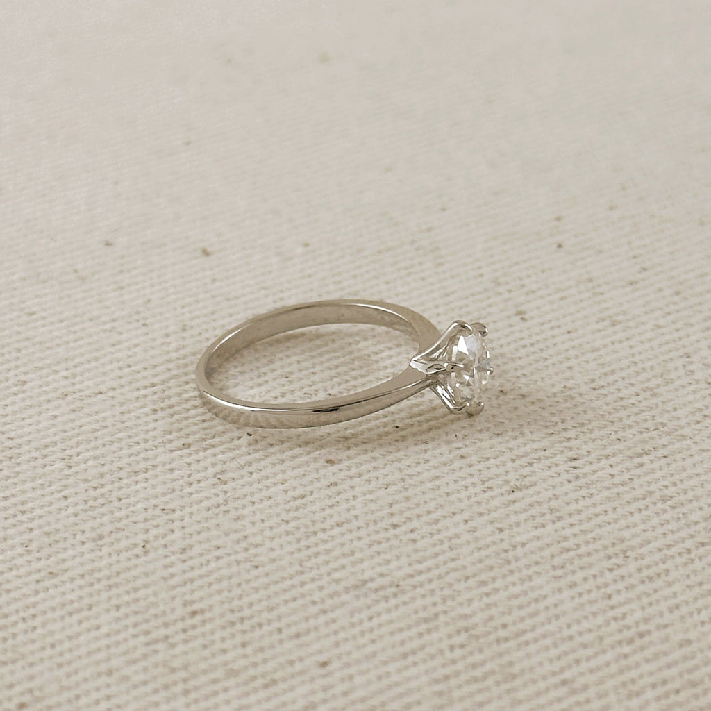 .925 Sterling Silver Rhodium Plated Moissanite Solitaire Engagement Ring