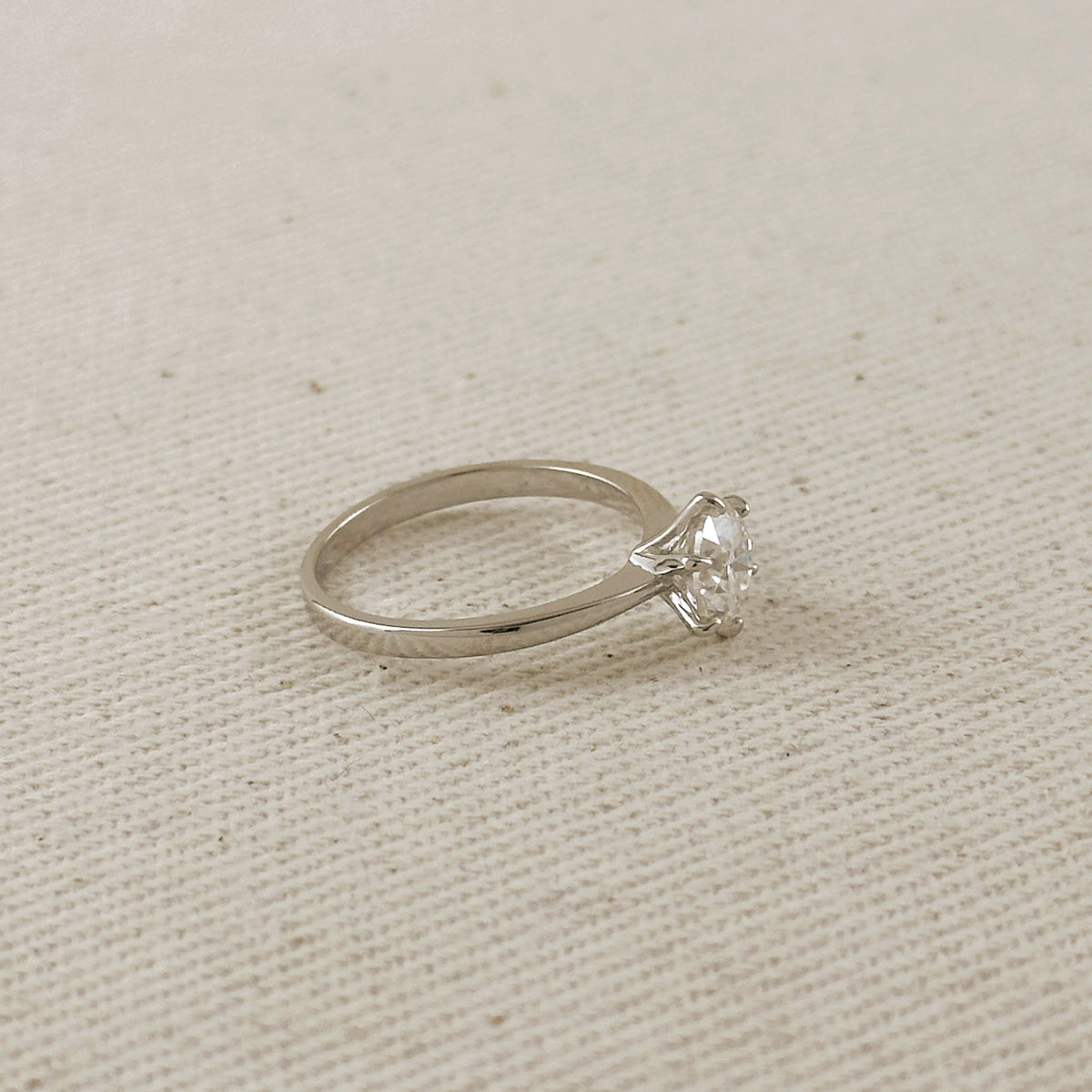 .925 Sterling Silver Rhodium Plated Moissanite Solitaire Engagement Ring