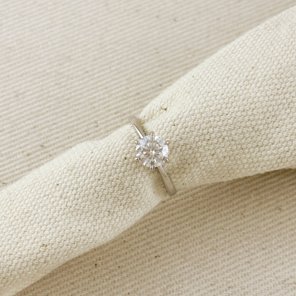 .925 Sterling Silver Rhodium Plated Moissanite Solitaire Engagement Ring