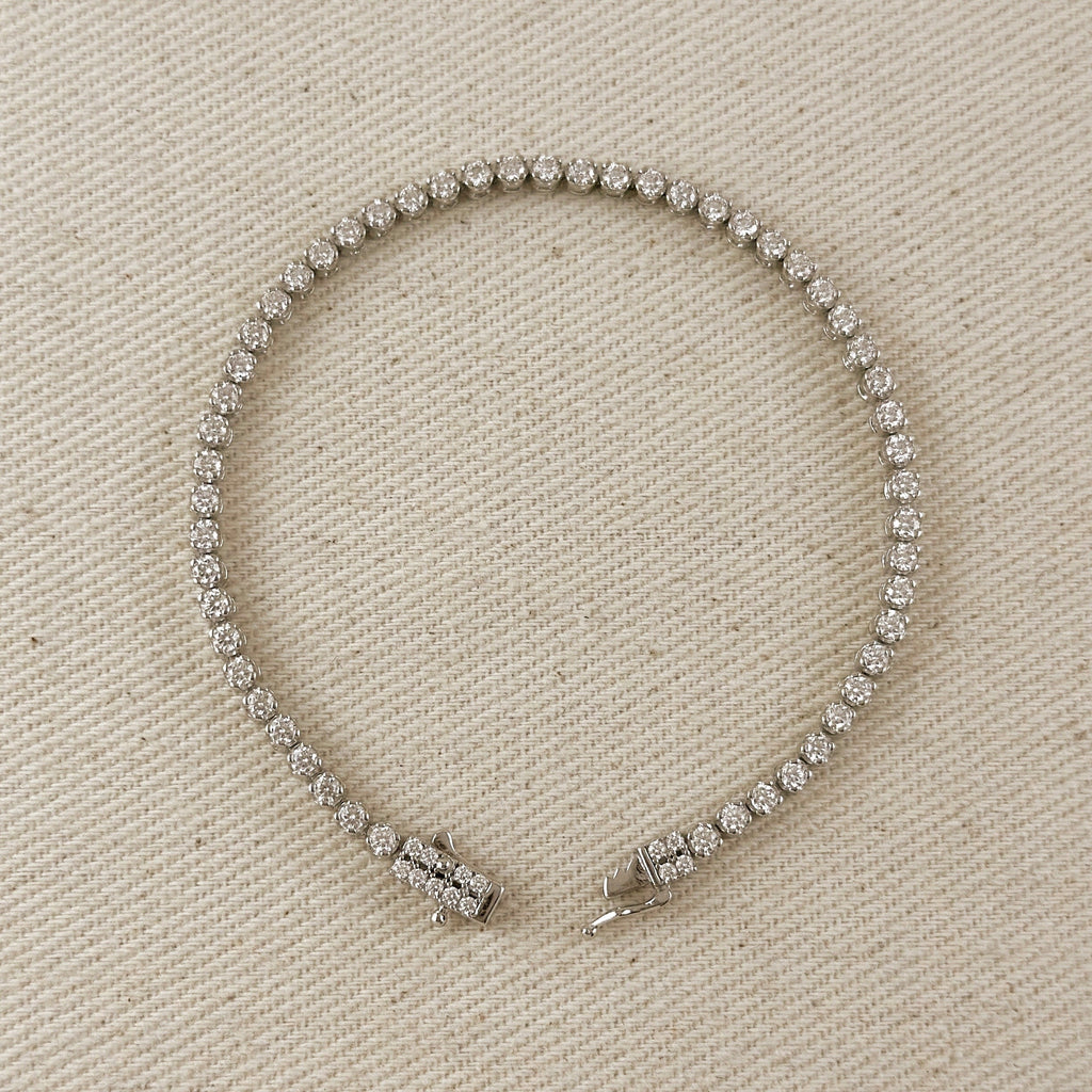 .925 Sterling Silver Rhodium Plated 2.25mm Moissanite Tennis Bracelet