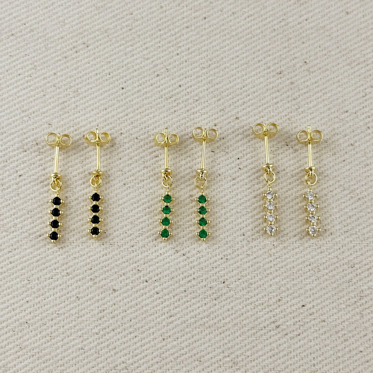 18k Gold Filled 4 CZ Dangling Earrings