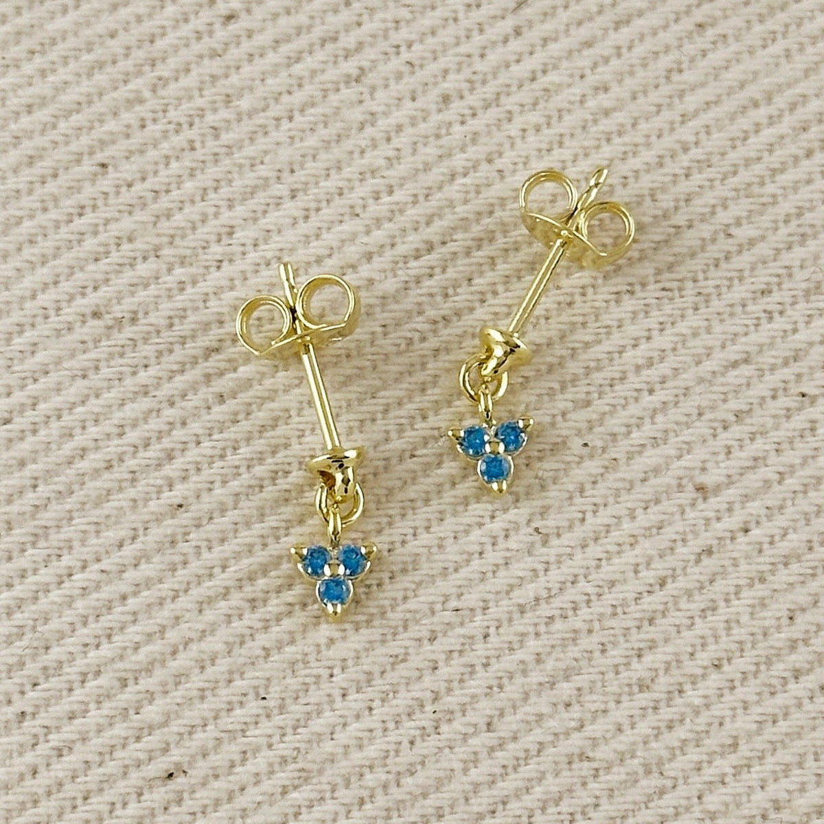 18k Gold Filled Mini CZ Flower Drop Earrings – Blue