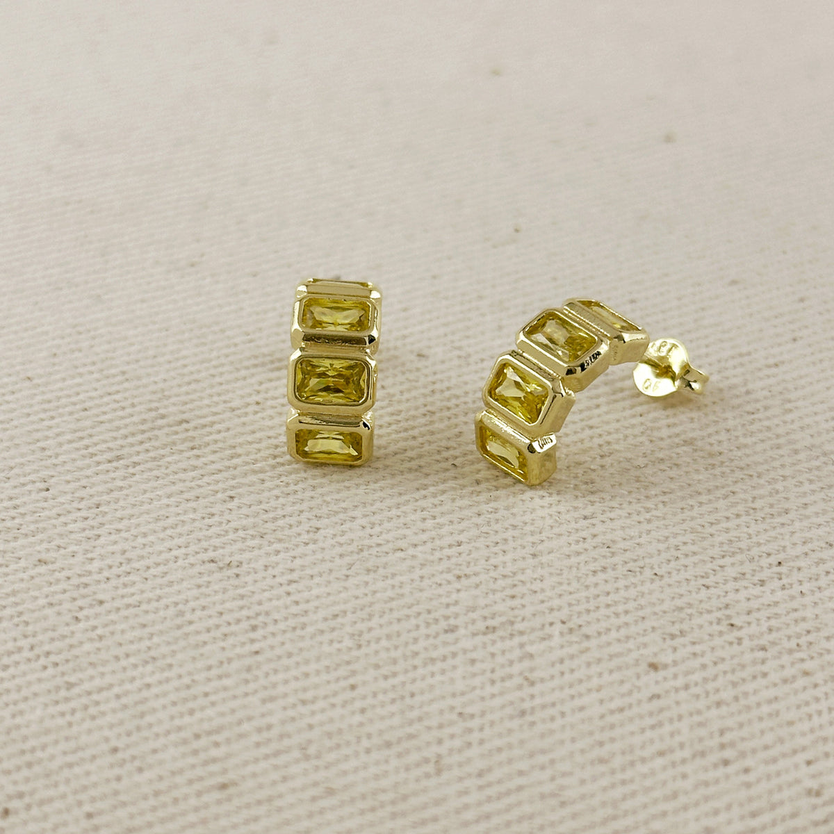 18k Gold Filled Chunky CZ Curve Earrings – Yellow Topaz