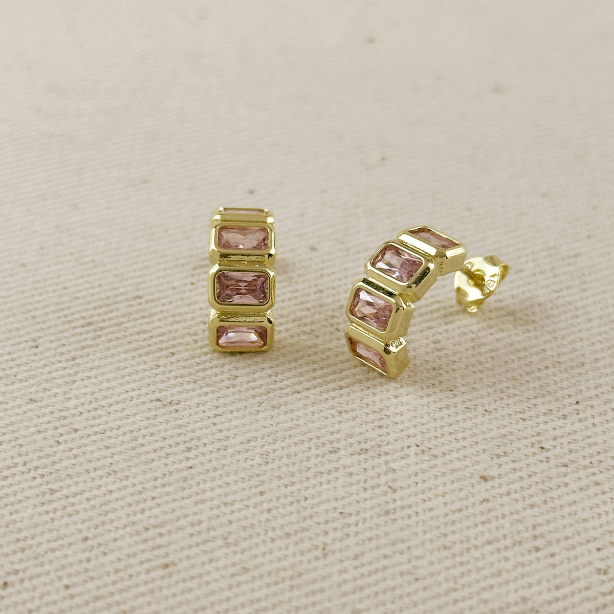 18k Gold Filled Chunky CZ Curve Earrings – Pink