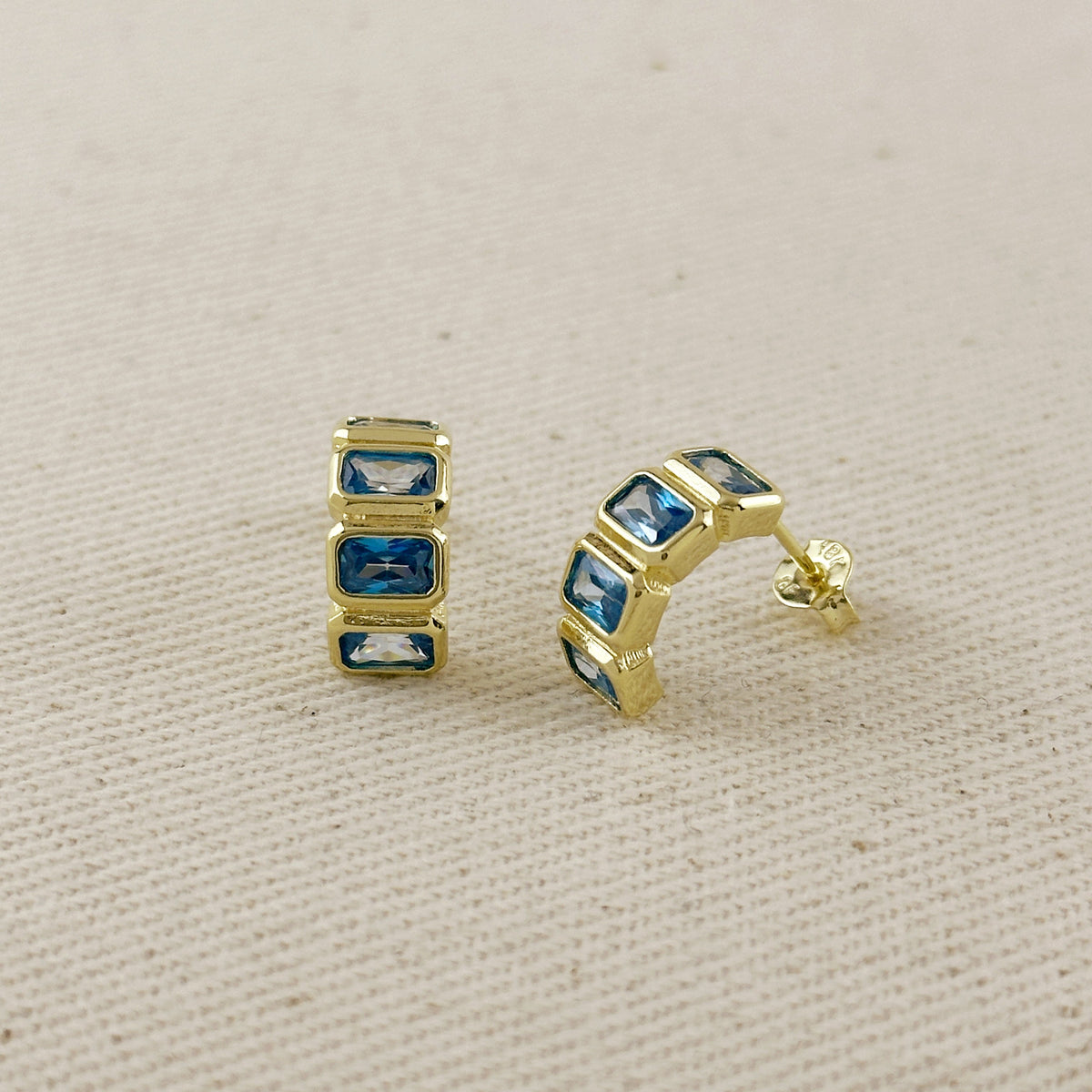 18k Gold Filled Chunky CZ Curve Earrings – Blue