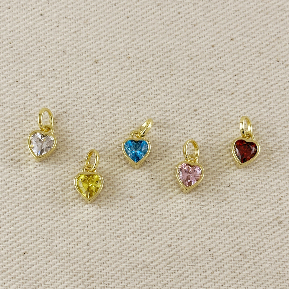 18k Gold Filled Colored CZ Bezel Heart Charm