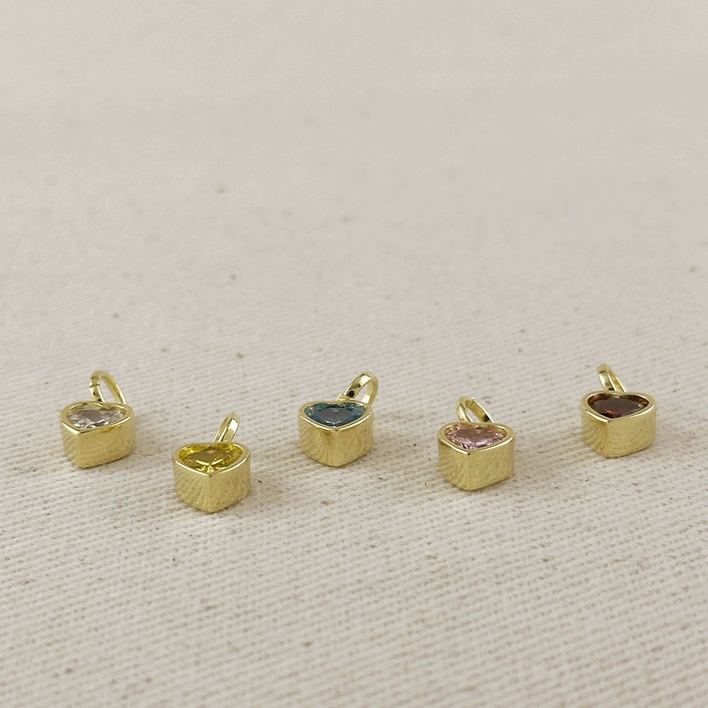 18k Gold Filled Colored CZ Bezel Heart Charm