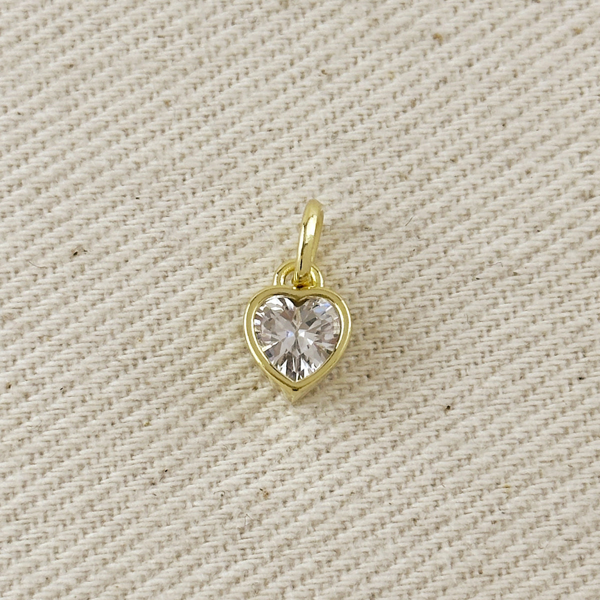 18k Gold Filled Colored CZ Bezel Heart Charm – Clear