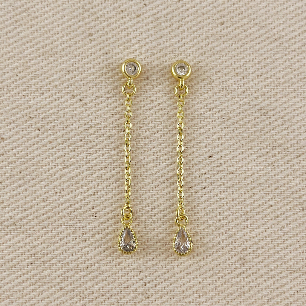 18k Gold Filled Teardrop CZ Dangling Earrings