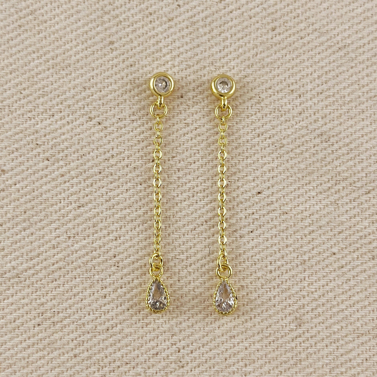 18k Gold Filled Teardrop CZ Dangling Earrings
