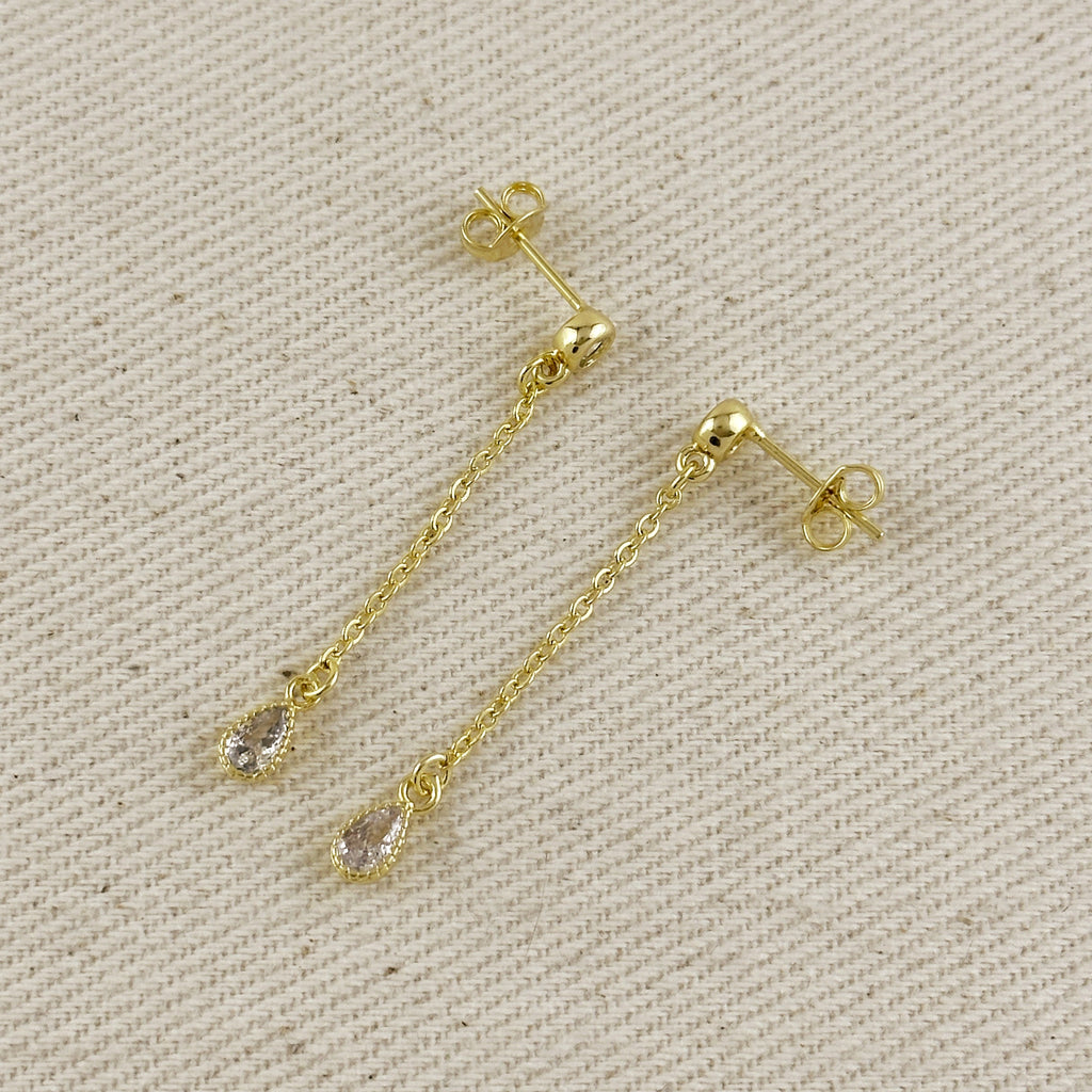 18k Gold Filled Teardrop CZ Dangling Earrings