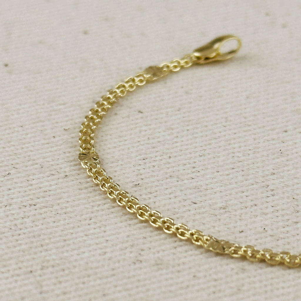 Mondsee 18k Gold Filled 2.5mm Mesh Chain with Diamond Cut Pressed Detail Anklet | 18k Gold Filled Jewelry