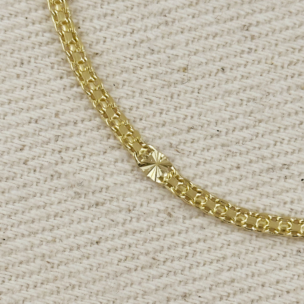 Mondsee 18k Gold Filled 2.5mm Mesh Chain with Diamond Cut Pressed Detail Anklet | 18k Gold Filled Jewelry