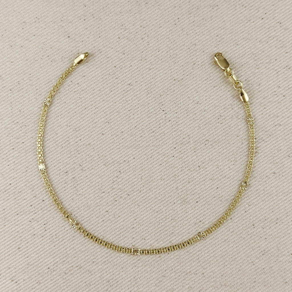 Mondsee 18k Gold Filled 2.5mm Mesh Chain with Diamond Cut Pressed Detail Anklet | 18k Gold Filled Jewelry
