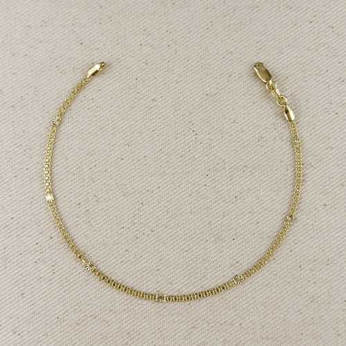 Mondsee 18k Gold Filled 2.5mm Mesh Chain with Diamond Cut Pressed Detail Anklet | 18k Gold Filled Jewelry