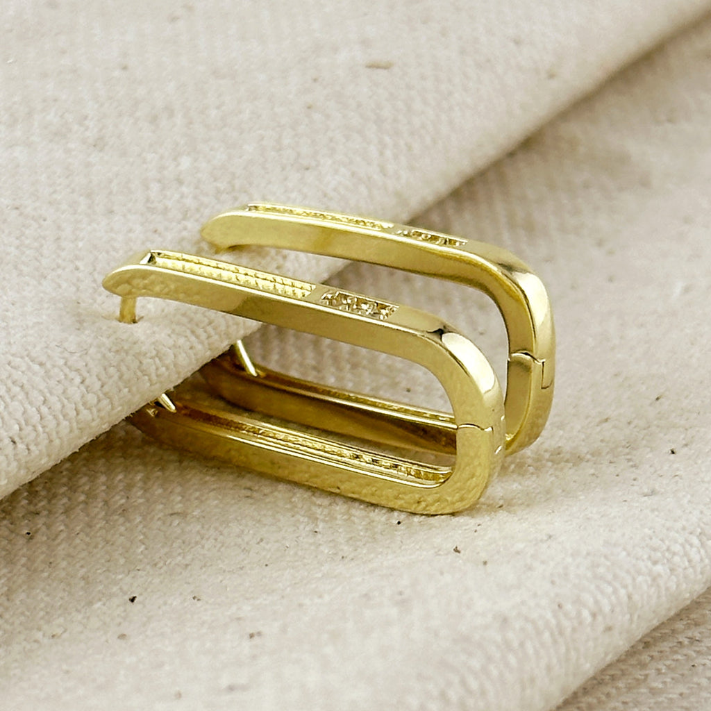18k Gold Filled Slight Long Oblong CZ Hoop Earrings