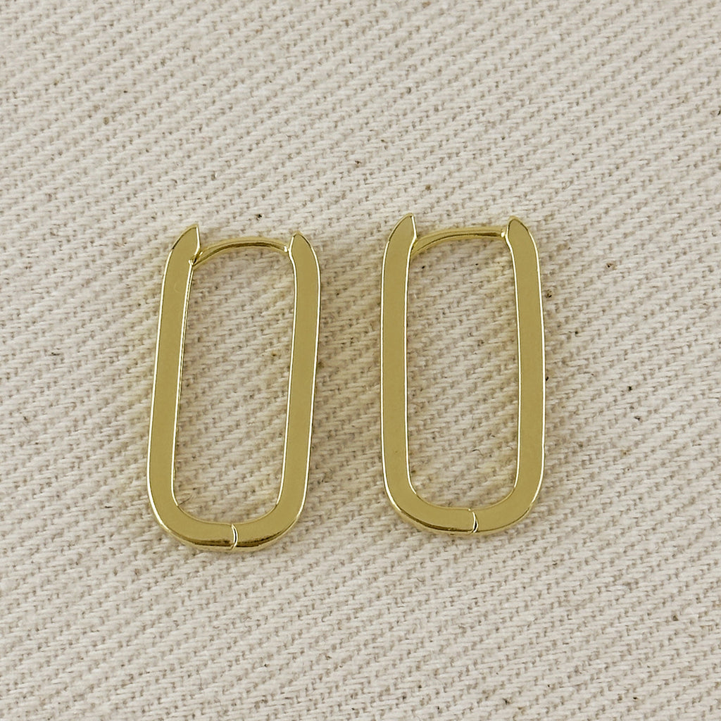 18k Gold Filled Slight Long Oblong CZ Hoop Earrings