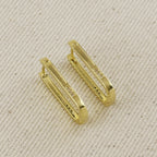 18k Gold Filled Slight Long Oblong CZ Hoop Earrings