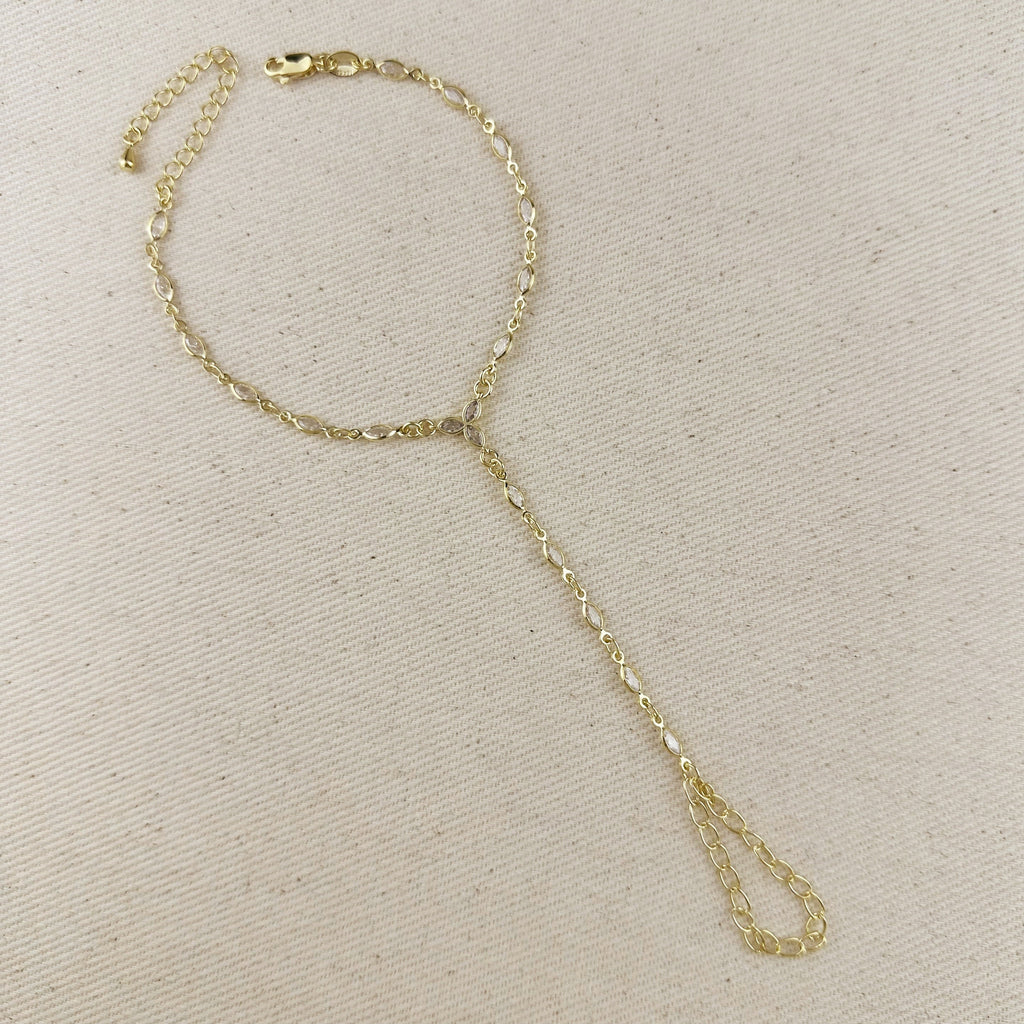 Mondsee 18k Gold Filled Bezel CZ Ellipse Hand Chain | 18k Gold Filled Jewelry