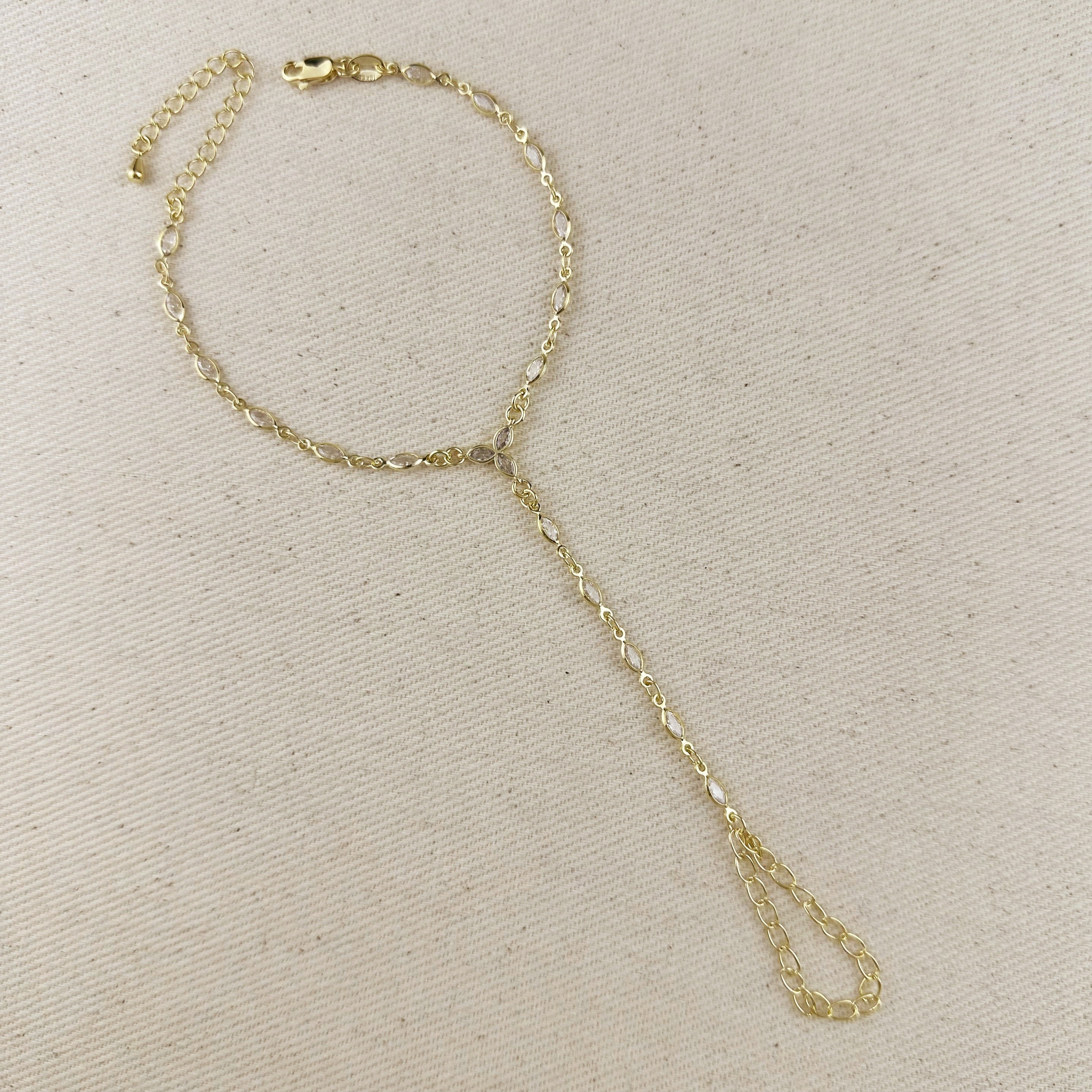 Mondsee 18k Gold Filled Bezel CZ Ellipse Hand Chain | 18k Gold Filled Jewelry