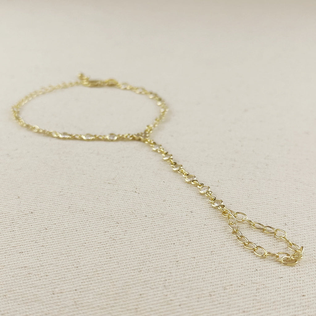 Mondsee 18k Gold Filled Round Bezel CZ Hand Chain | 18k Gold Filled Jewelry