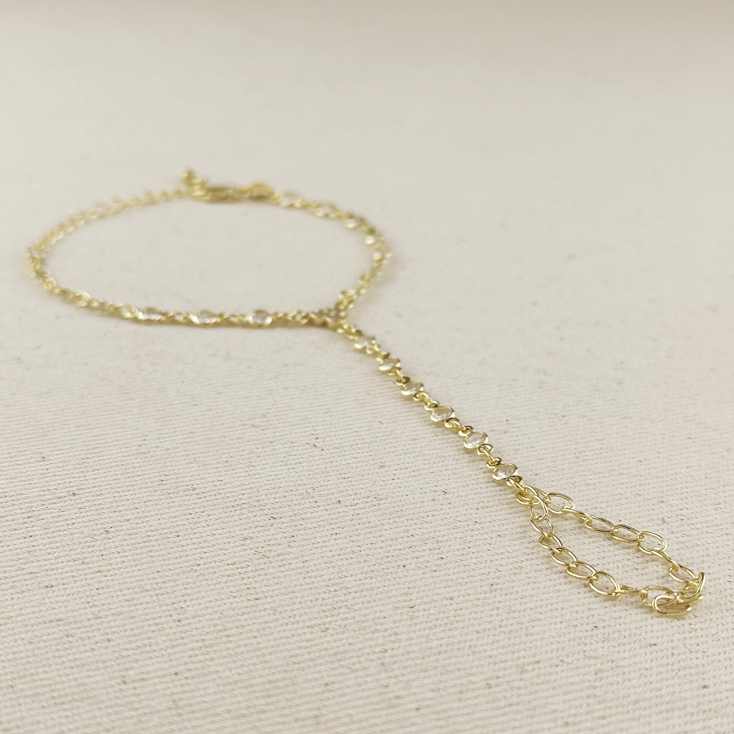 Mondsee 18k Gold Filled Round Bezel CZ Hand Chain | 18k Gold Filled Jewelry
