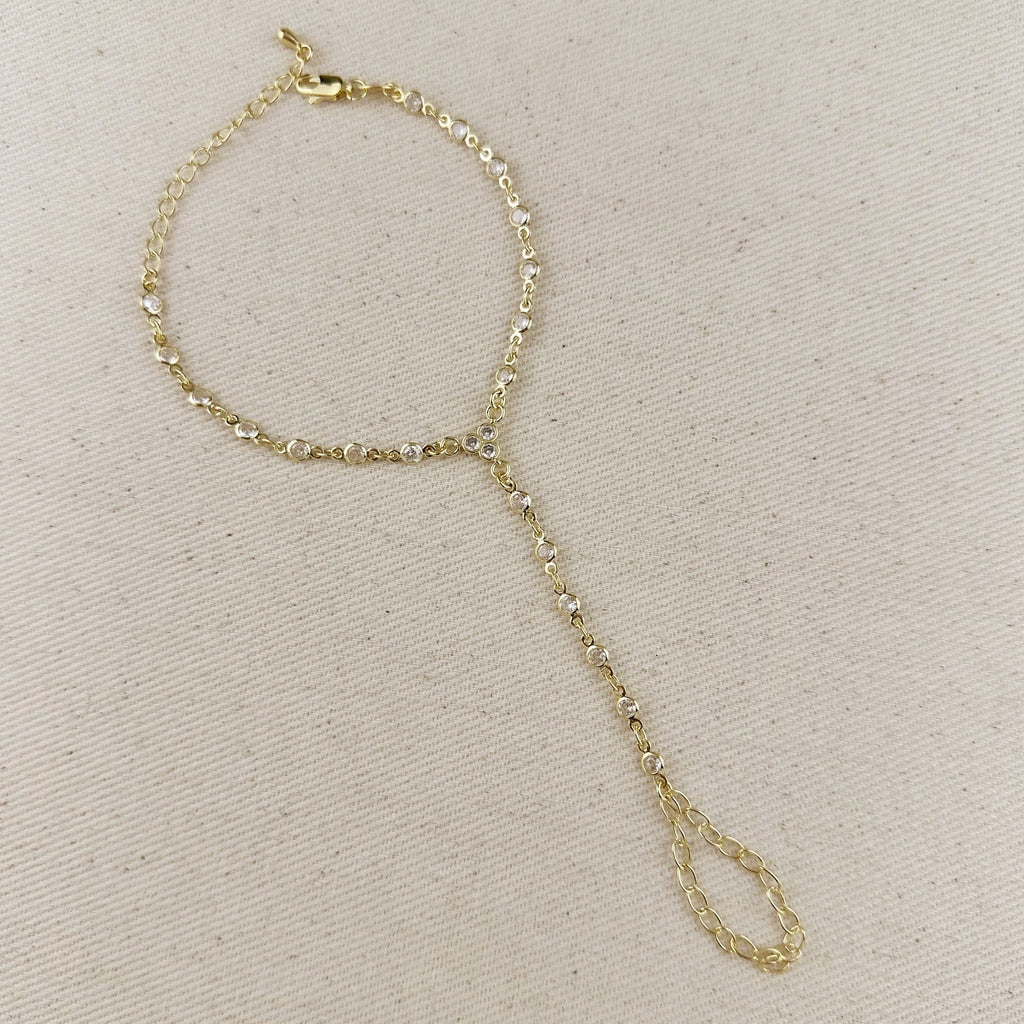Mondsee 18k Gold Filled Round Bezel CZ Hand Chain | 18k Gold Filled Jewelry