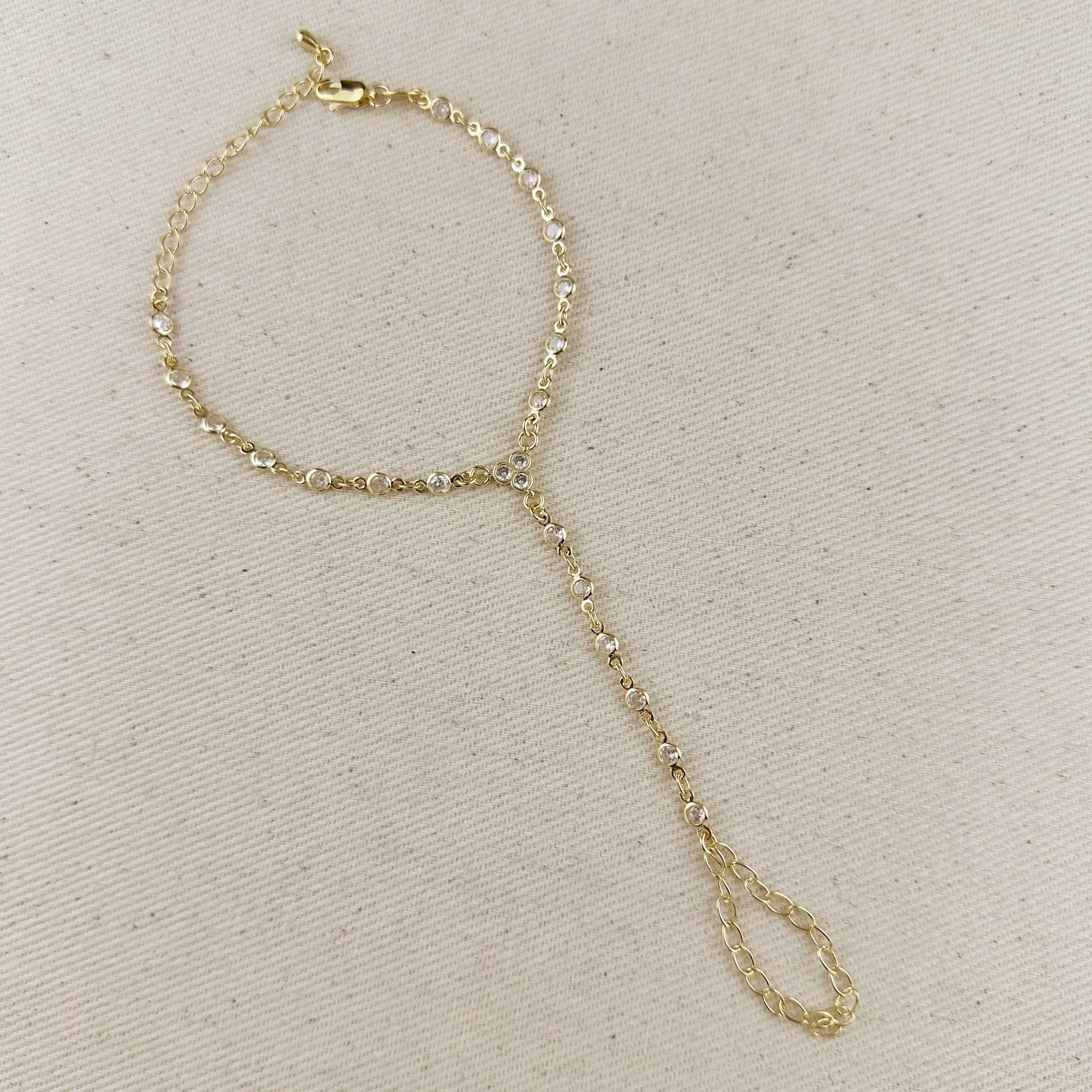 Mondsee 18k Gold Filled Round Bezel CZ Hand Chain | 18k Gold Filled Jewelry