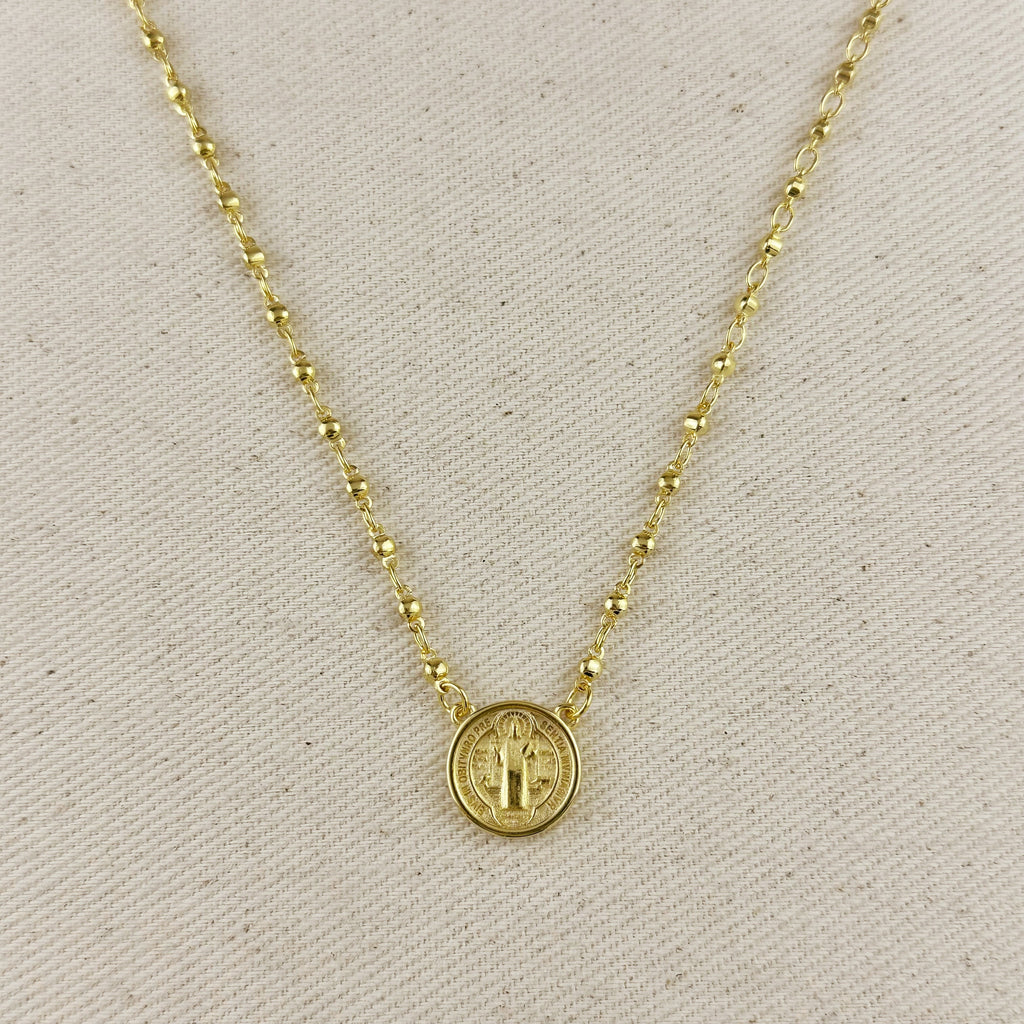 Mondsee 18k Gold Filled Beaded Saint Benedict Necklace | 18k Gold Filled Jewelry