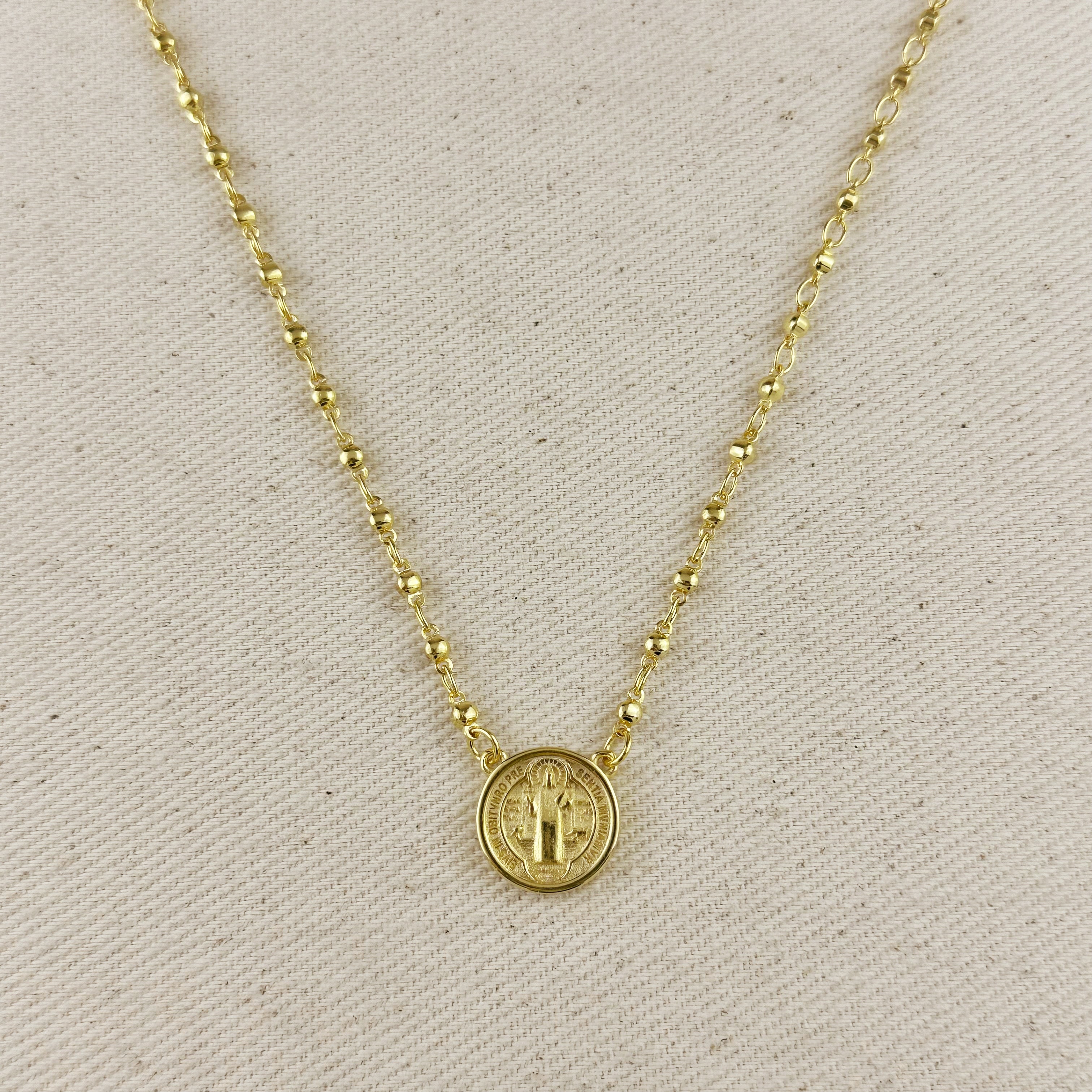 Mondsee 18k Gold Filled Beaded Saint Benedict Necklace | 18k Gold Filled Jewelry