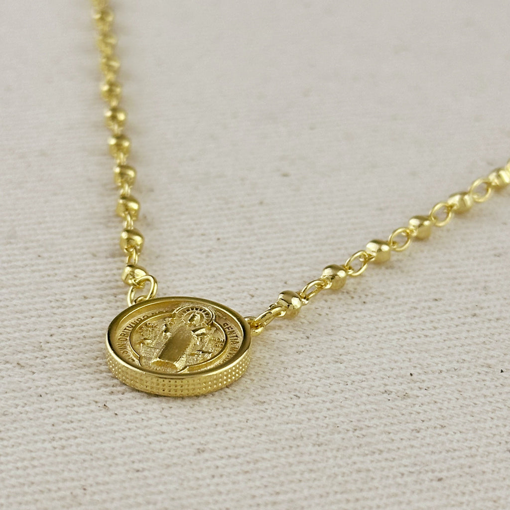 Mondsee 18k Gold Filled Beaded Saint Benedict Necklace | 18k Gold Filled Jewelry