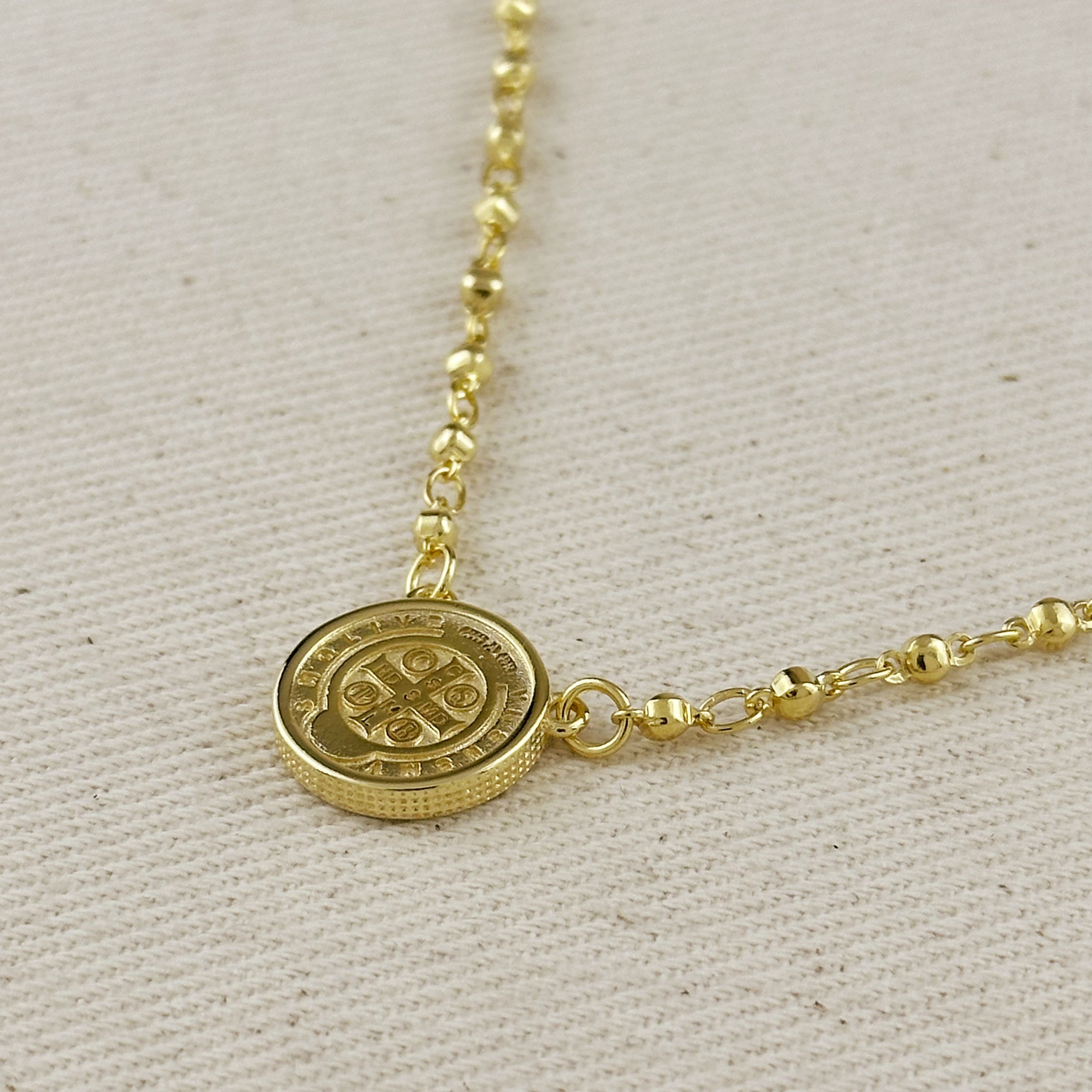 Mondsee 18k Gold Filled Beaded Saint Benedict Necklace | 18k Gold Filled Jewelry