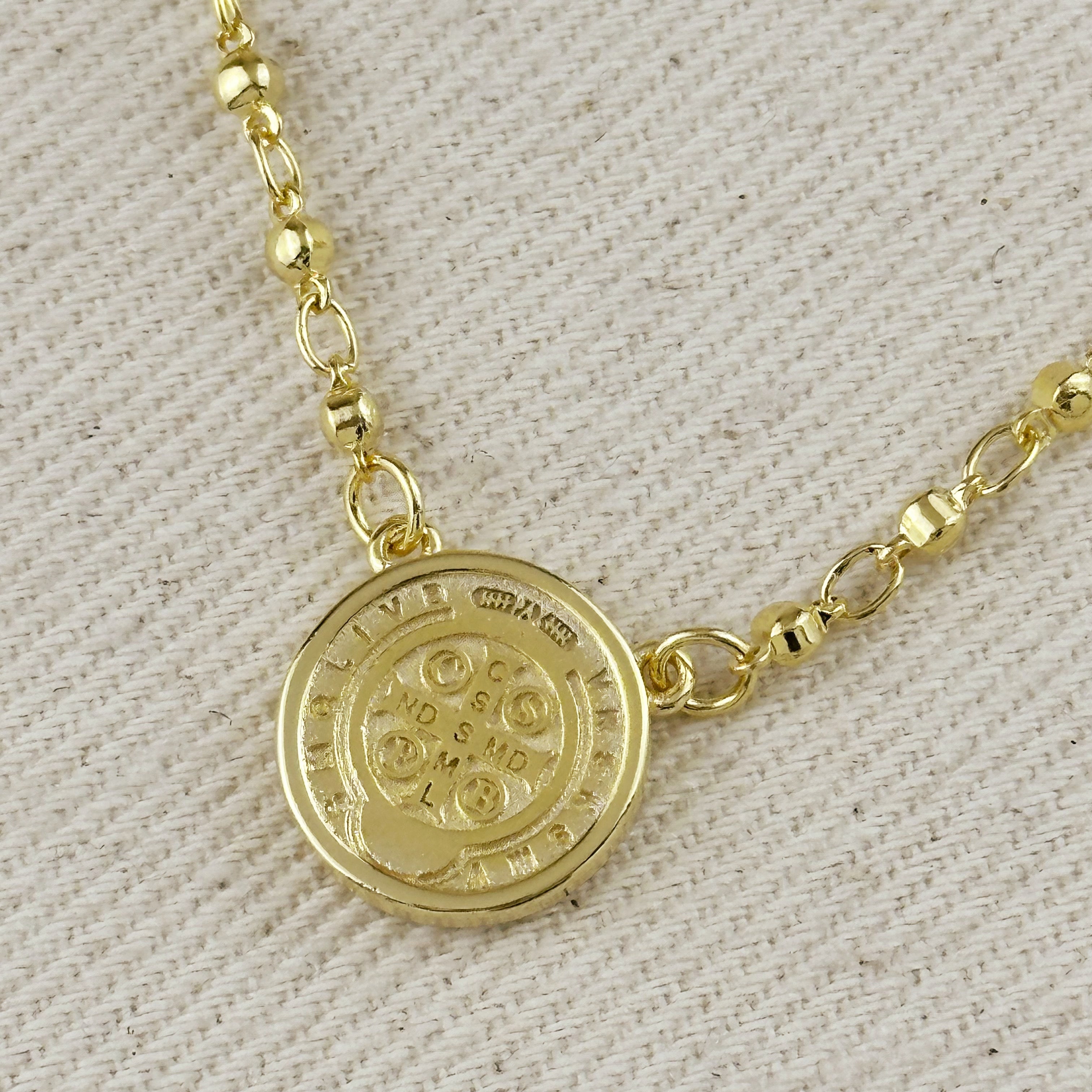 Mondsee 18k Gold Filled Beaded Saint Benedict Necklace | 18k Gold Filled Jewelry