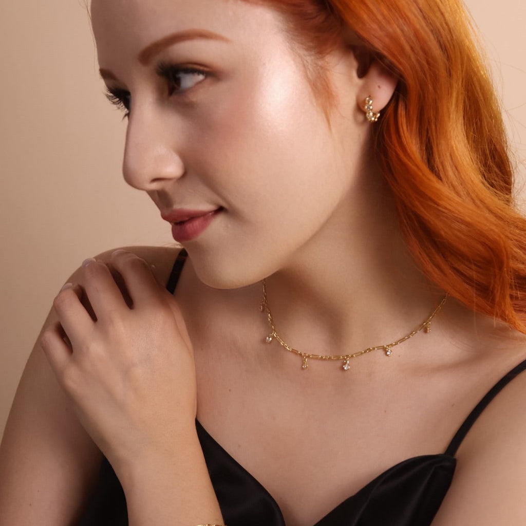 Mondsee 18K Gold Filled Paperclip Chain with Bezel CZ Drops Necklace | 18k Gold Filled Jewelry