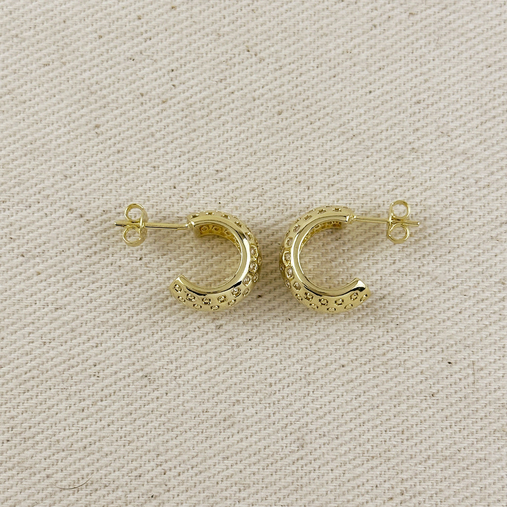 18k Gold Filled Curved CZ C- Hoop Earrings