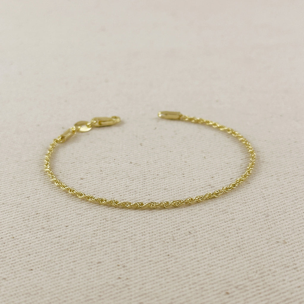 18k Gold Filled 1.7mm Rope Chain Bracelet