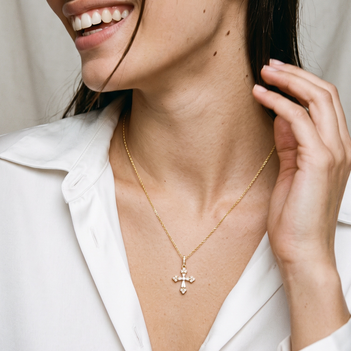 18k Gold Filled CZ Bail Cross Necklace