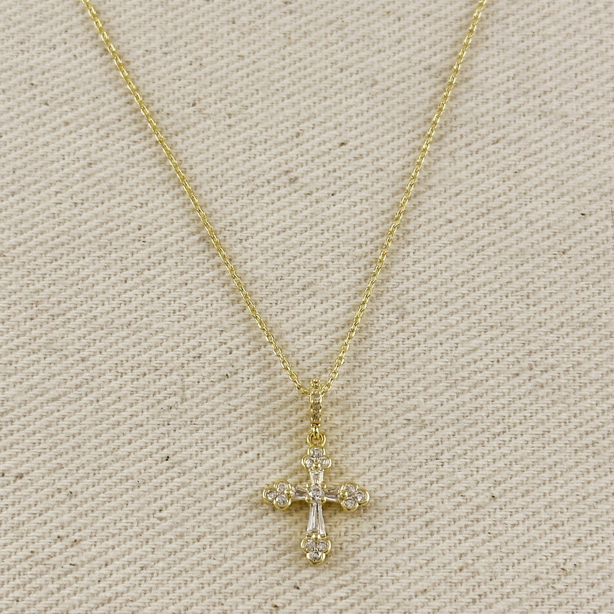 18k Gold Filled CZ Bail Cross Necklace