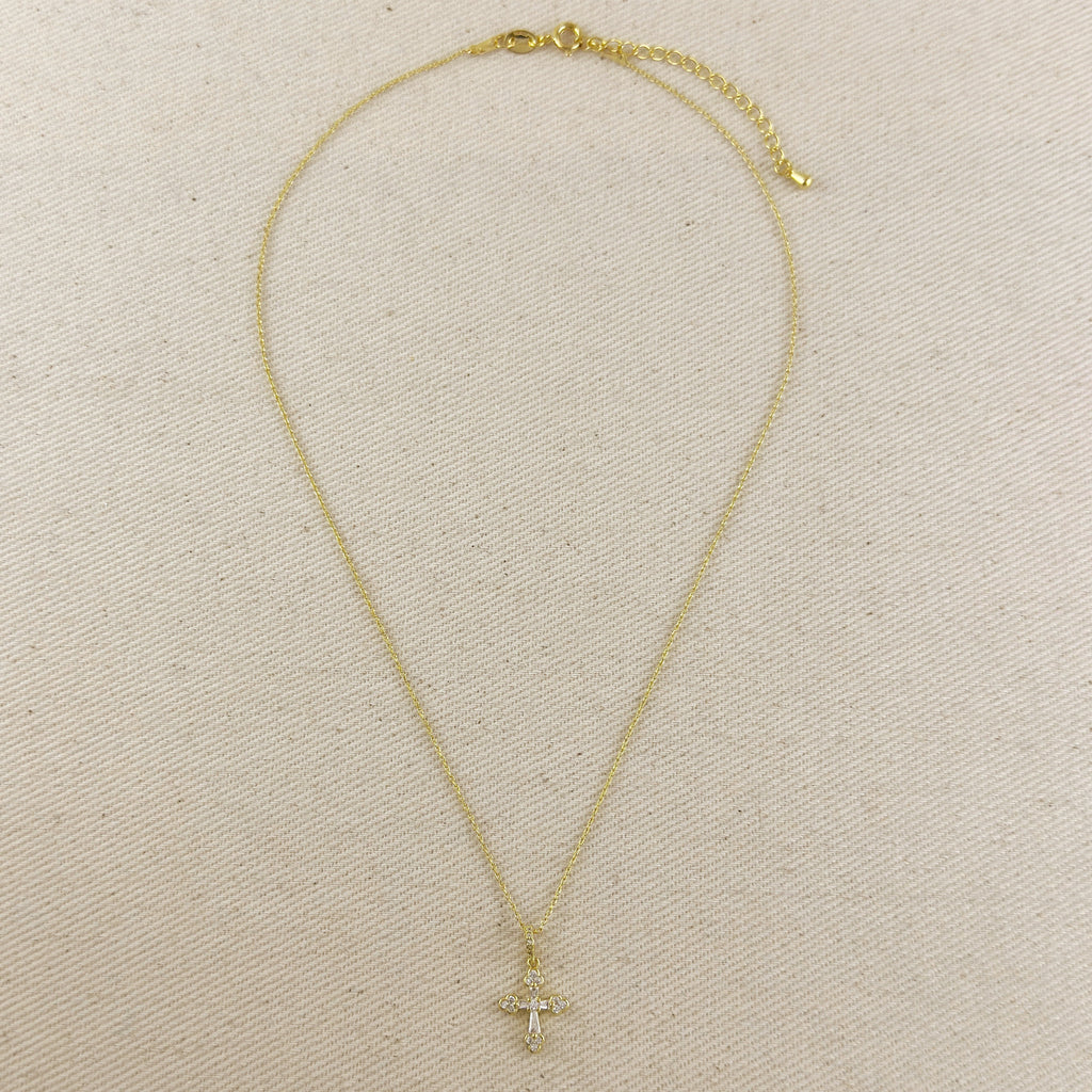 18k Gold Filled CZ Bail Cross Necklace