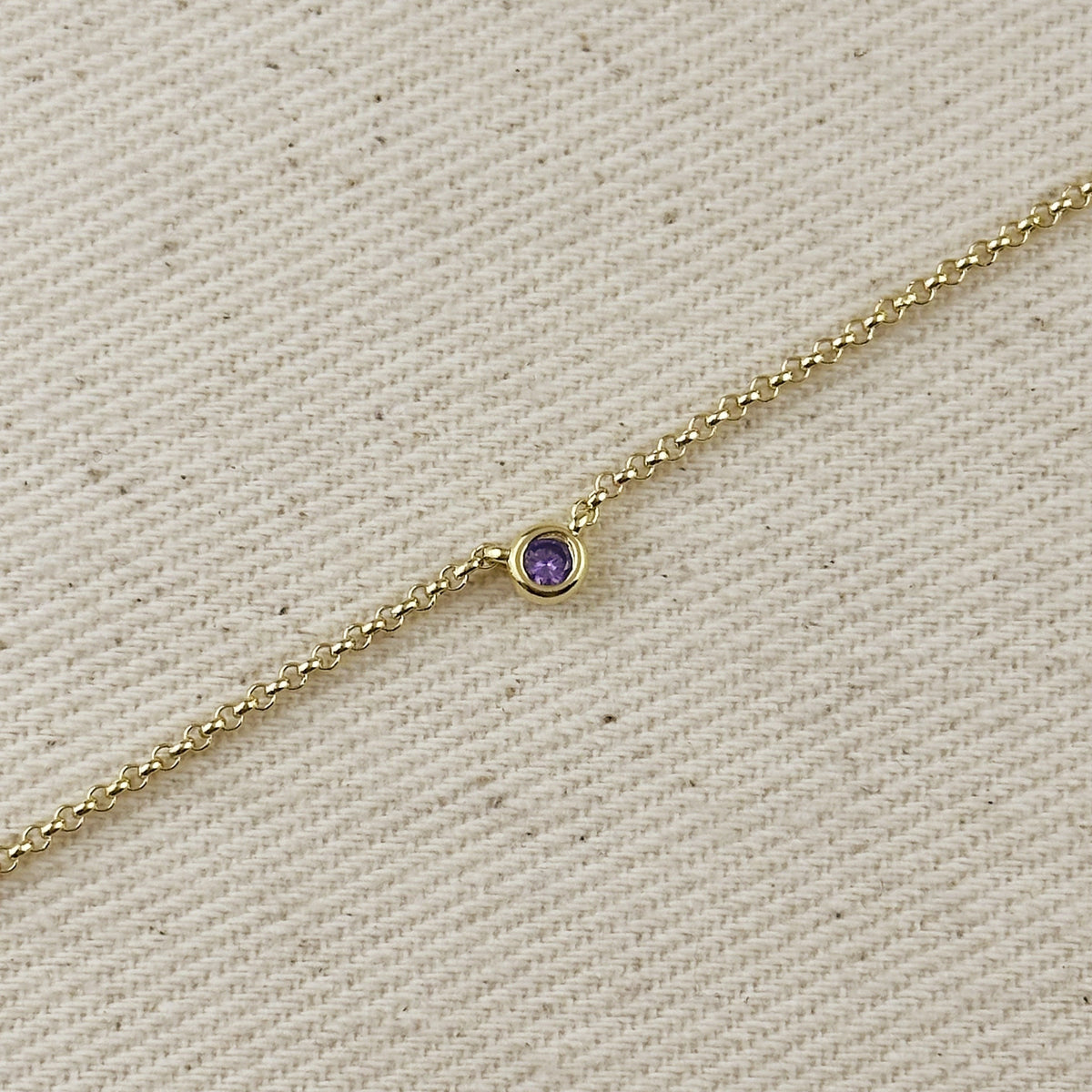 18k Gold Filled Dainty Bezel CZ Birthstone Necklace – February