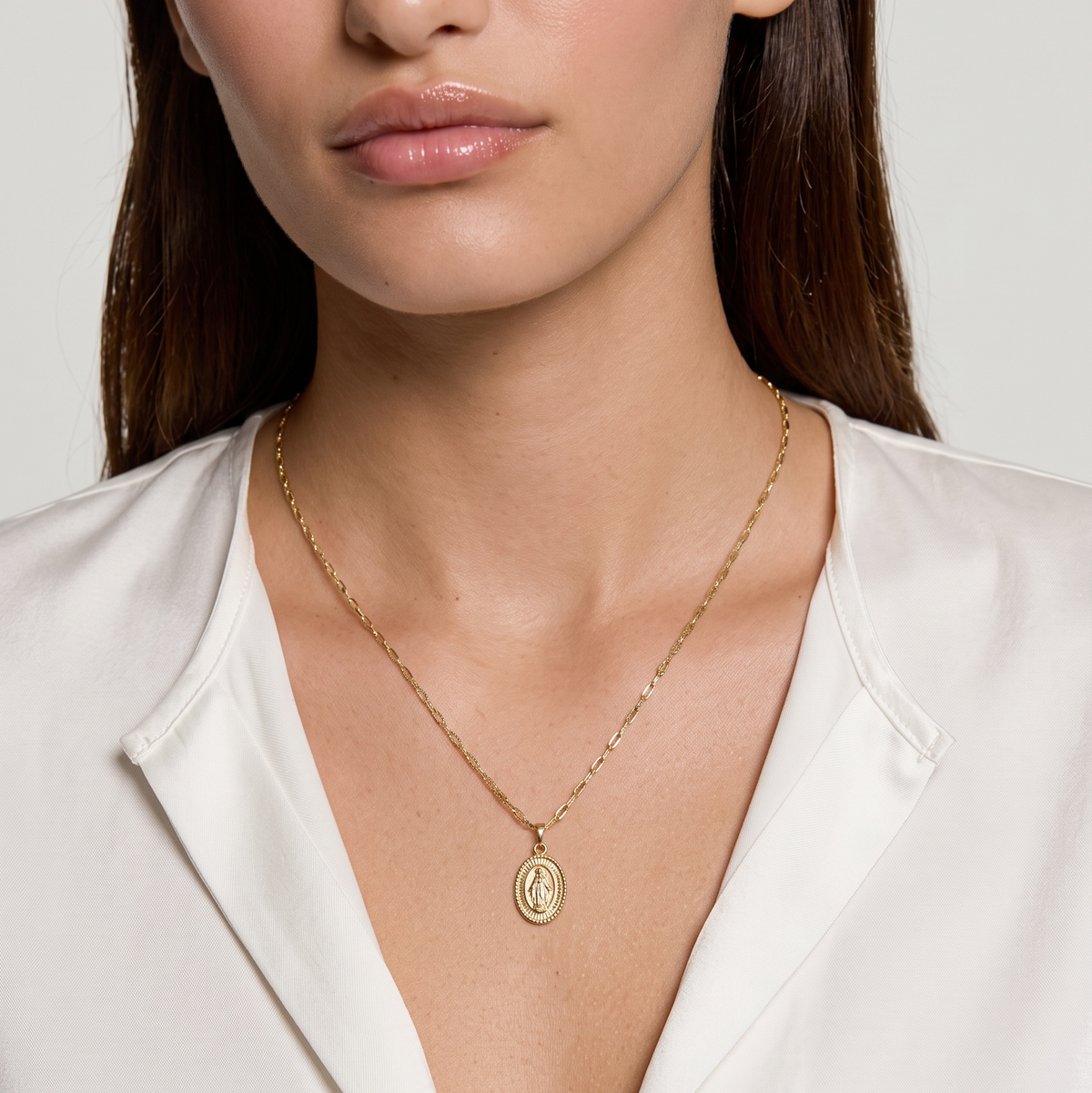 18k Gold Filled Mini Scalloped Lady of Grace Pendant
