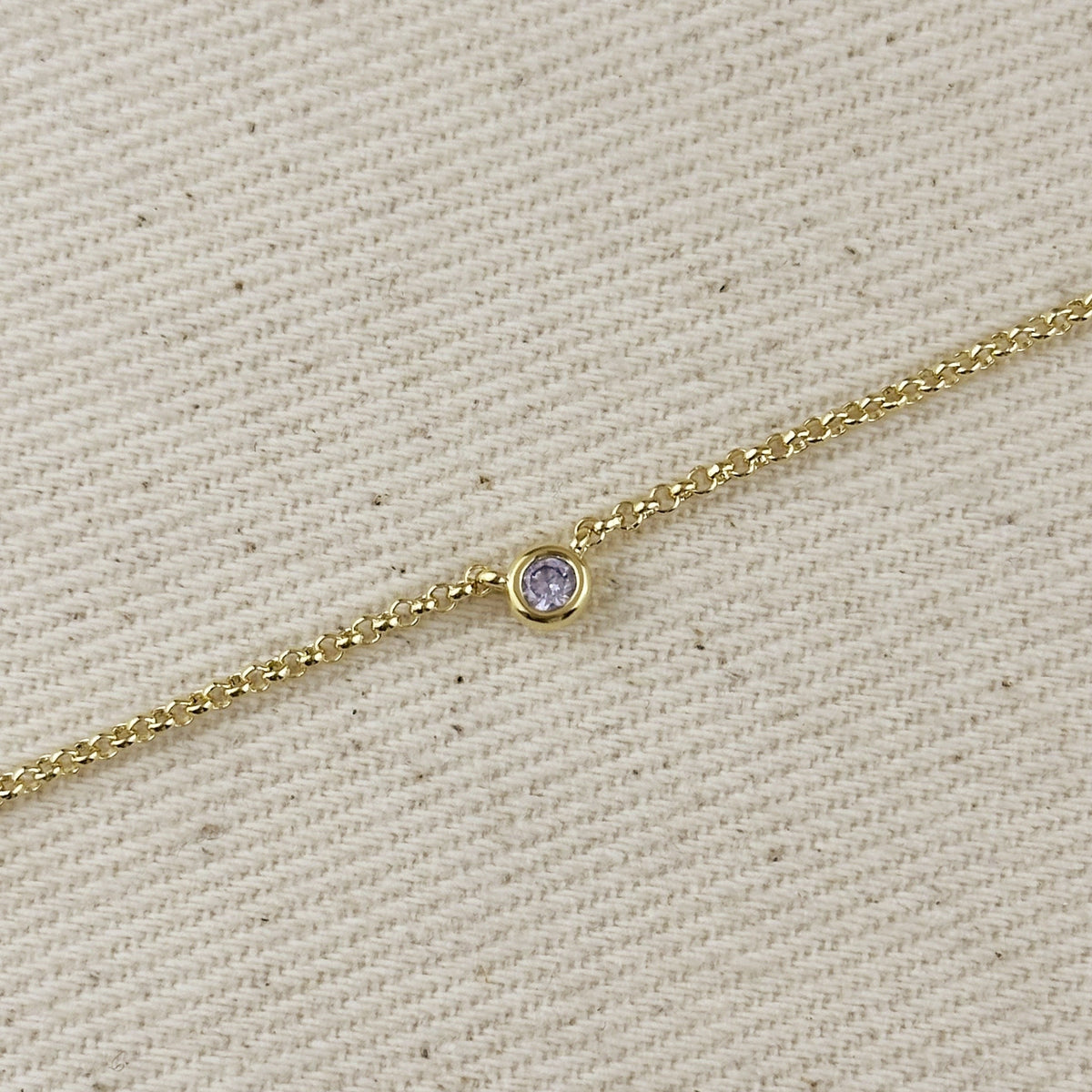 18k Gold Filled Dainty Bezel CZ Birthstone Necklace – June