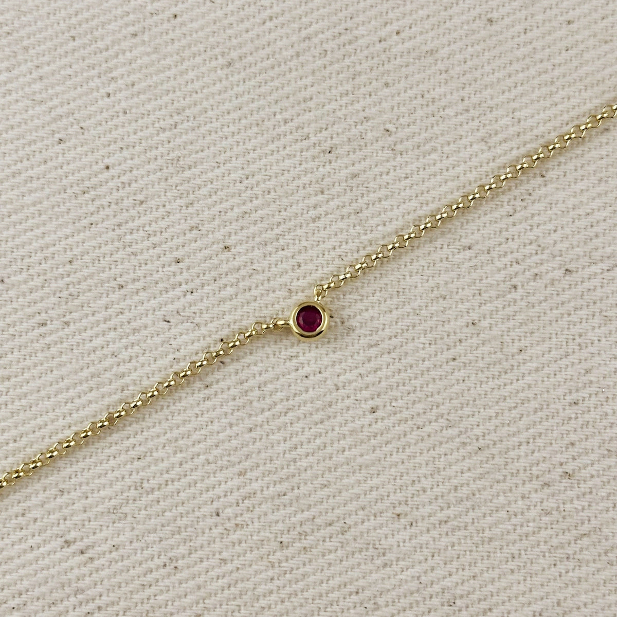 18k Gold Filled Dainty Bezel CZ Birthstone Necklace – July