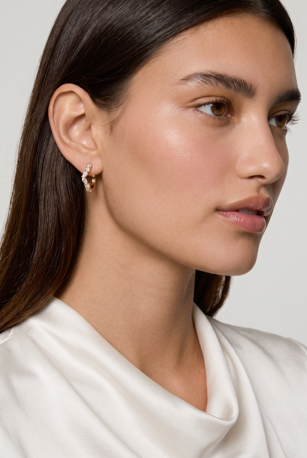 18k Gold Filled Curved Mixed CZ C- Hoop Earrings