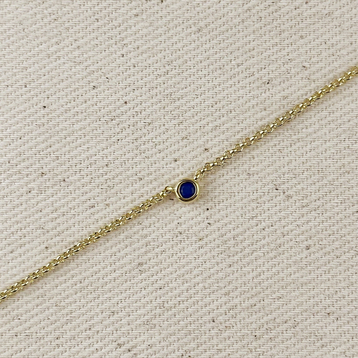 18k Gold Filled Dainty Bezel CZ Birthstone Necklace – September