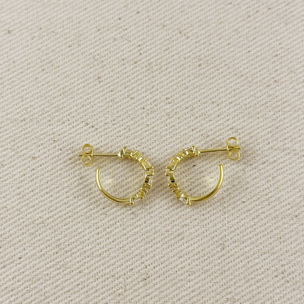 18k Gold Filled Curved Mixed CZ C- Hoop Earrings