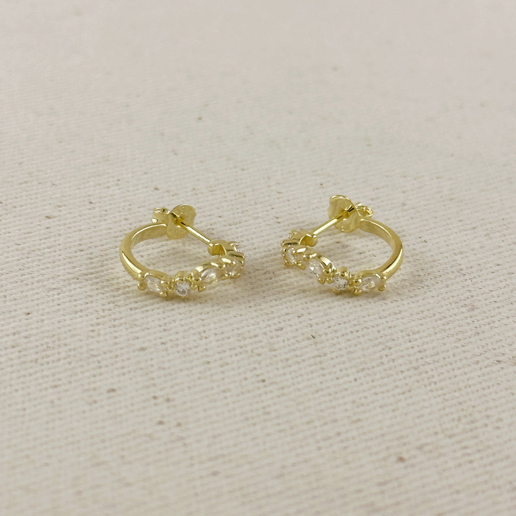 18k Gold Filled Curved Mixed CZ C- Hoop Earrings