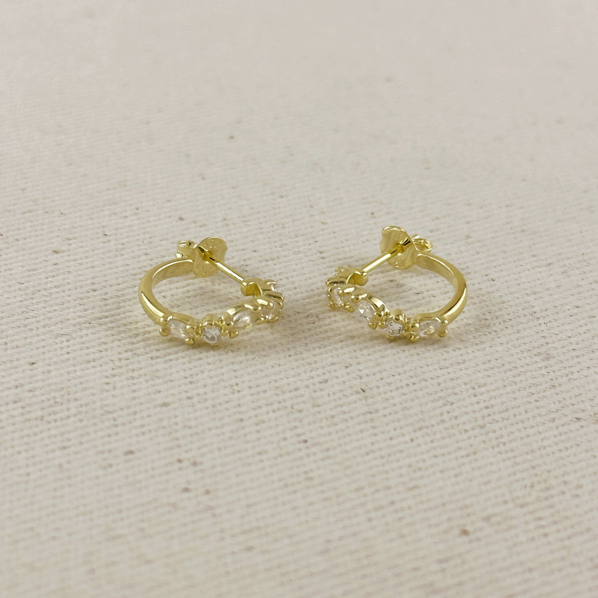 18k Gold Filled Curved Mixed CZ C- Hoop Earrings