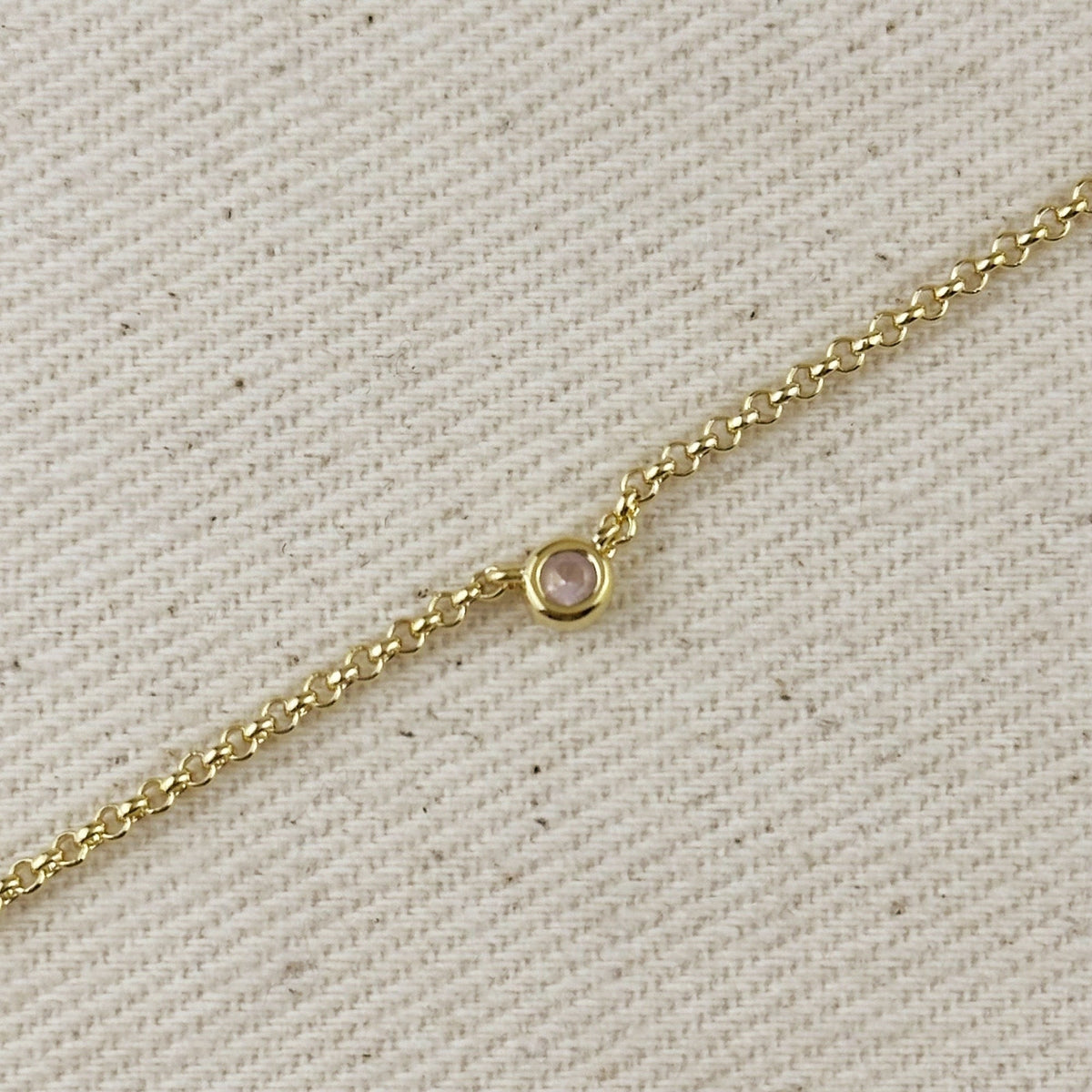 18k Gold Filled Dainty Bezel CZ Birthstone Necklace – October